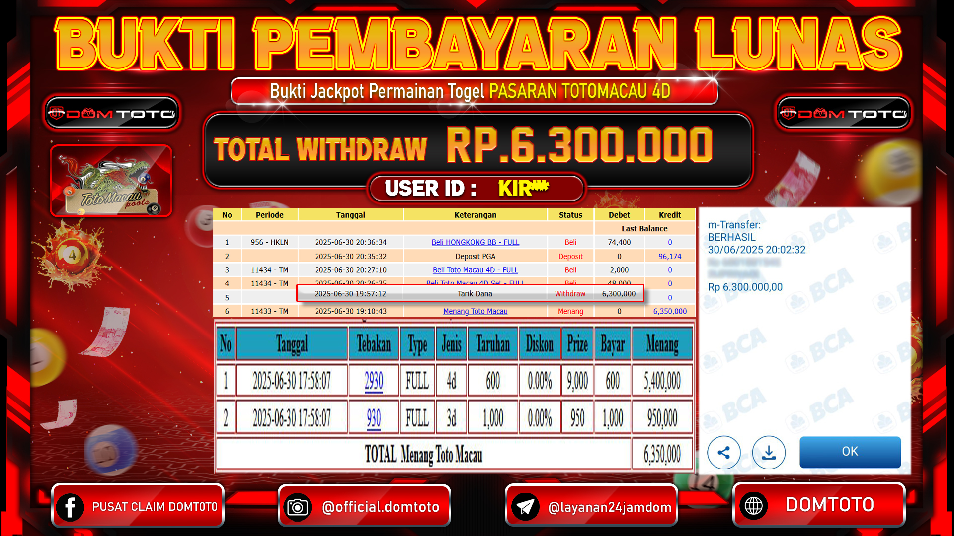 JACKPOT TOGEL PASARAN TOTOMACAU 4D 30  JUNI 2025